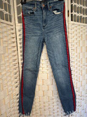 Abercrombie & Fitch Simone High Rise Ankle Jeans Red Side Stripe - Size 25/0R